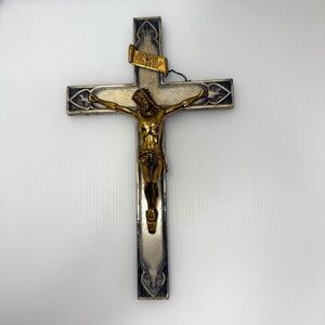 JESUS CHRIST Brass and‎ Silver Plated Holy Cross INRI WALL CRUCIFIX Antique